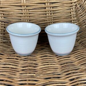 Vintage Pfaltzgraff AURA Pink Stripe Ceramic Custard Cups - Pair